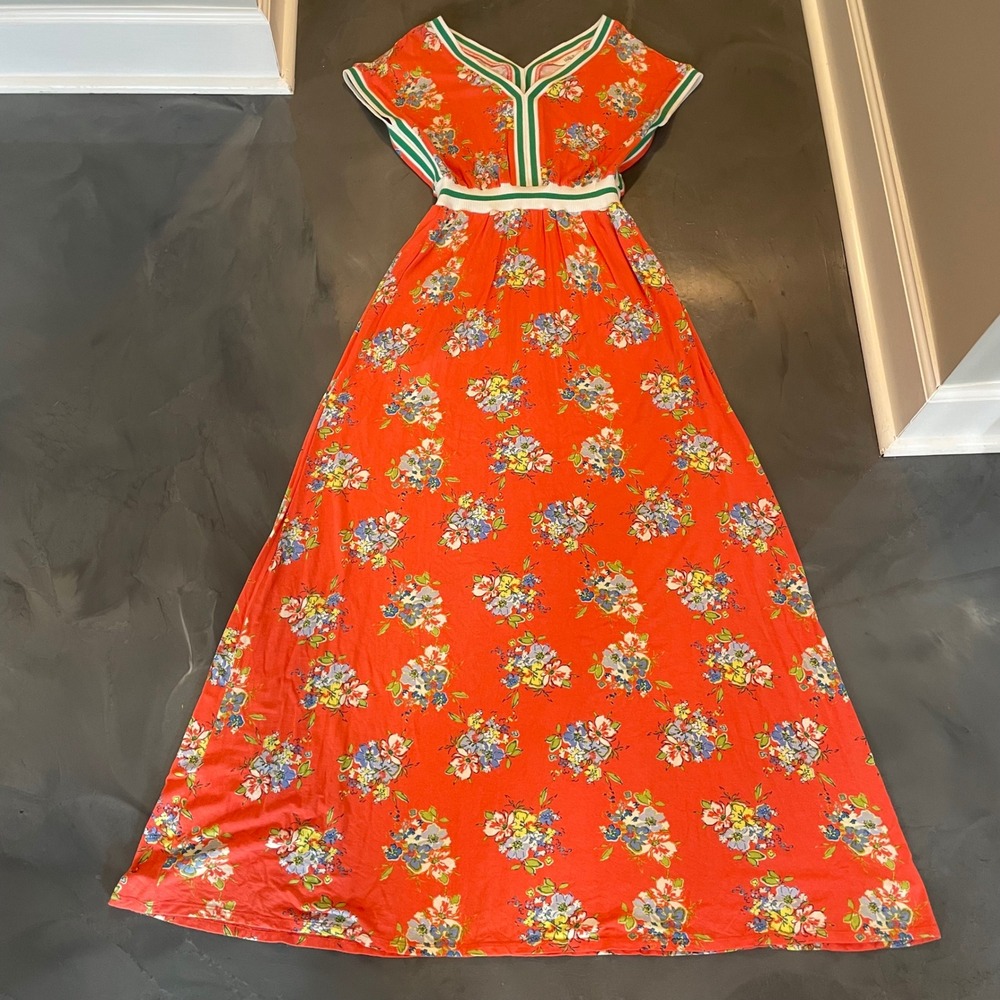 Matilda Jane‎ Let's Go Together Womens Floral Maxi Dress S Orange Green Pockets